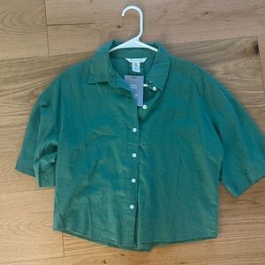 H&M linen blend NWT XS button down in Kelly Green